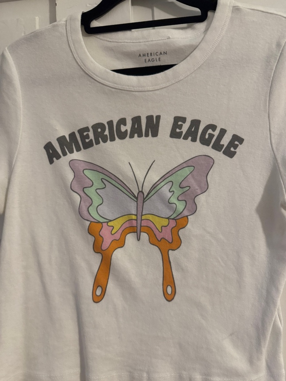 American Eagle Outfitters White Tee with Pastel Butterfly Graphic - Picture 3 of 6